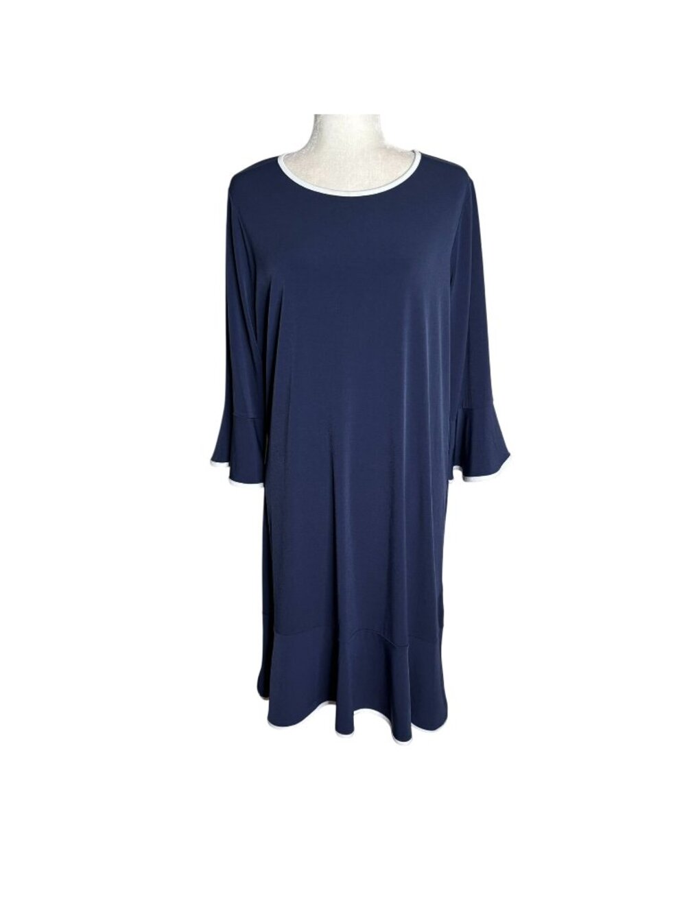 Michael Kors Bell Sleeve Shift Dress OX Blue Bell Sleeve Contrast Trim Stretch